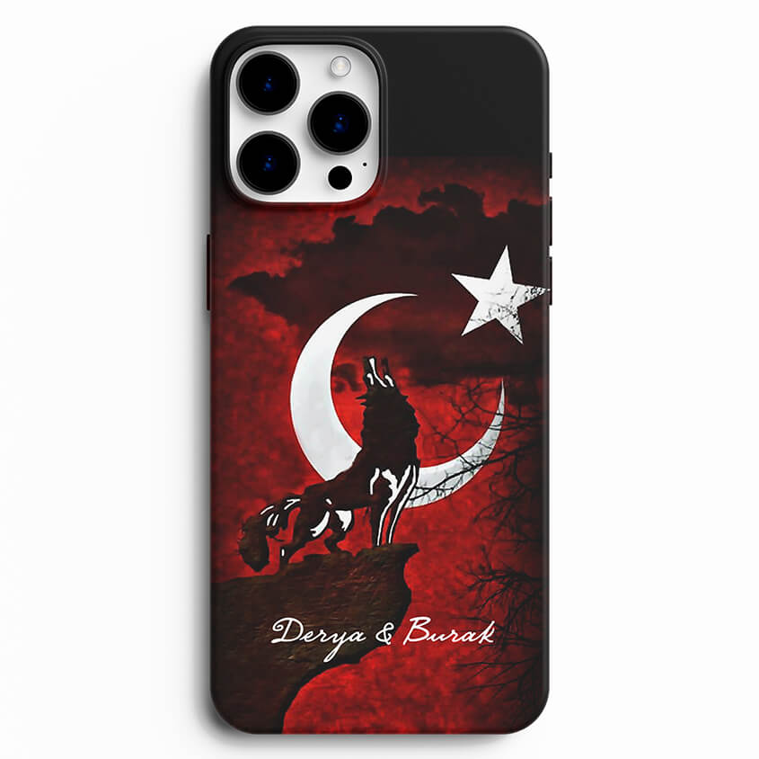 İsme Özel Ay Yıldız Ve Kurt Baskılı Telefon Kapağı