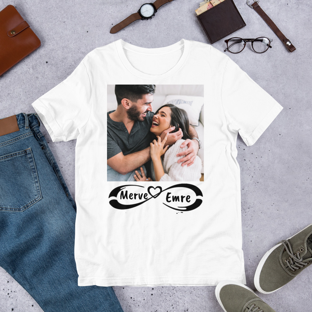 Sevgiliye Özel Sonsuzluk ve Fotoğraf Baskılı Tişört – Kişiye Özel Unisex Tasarım - Görsel 2