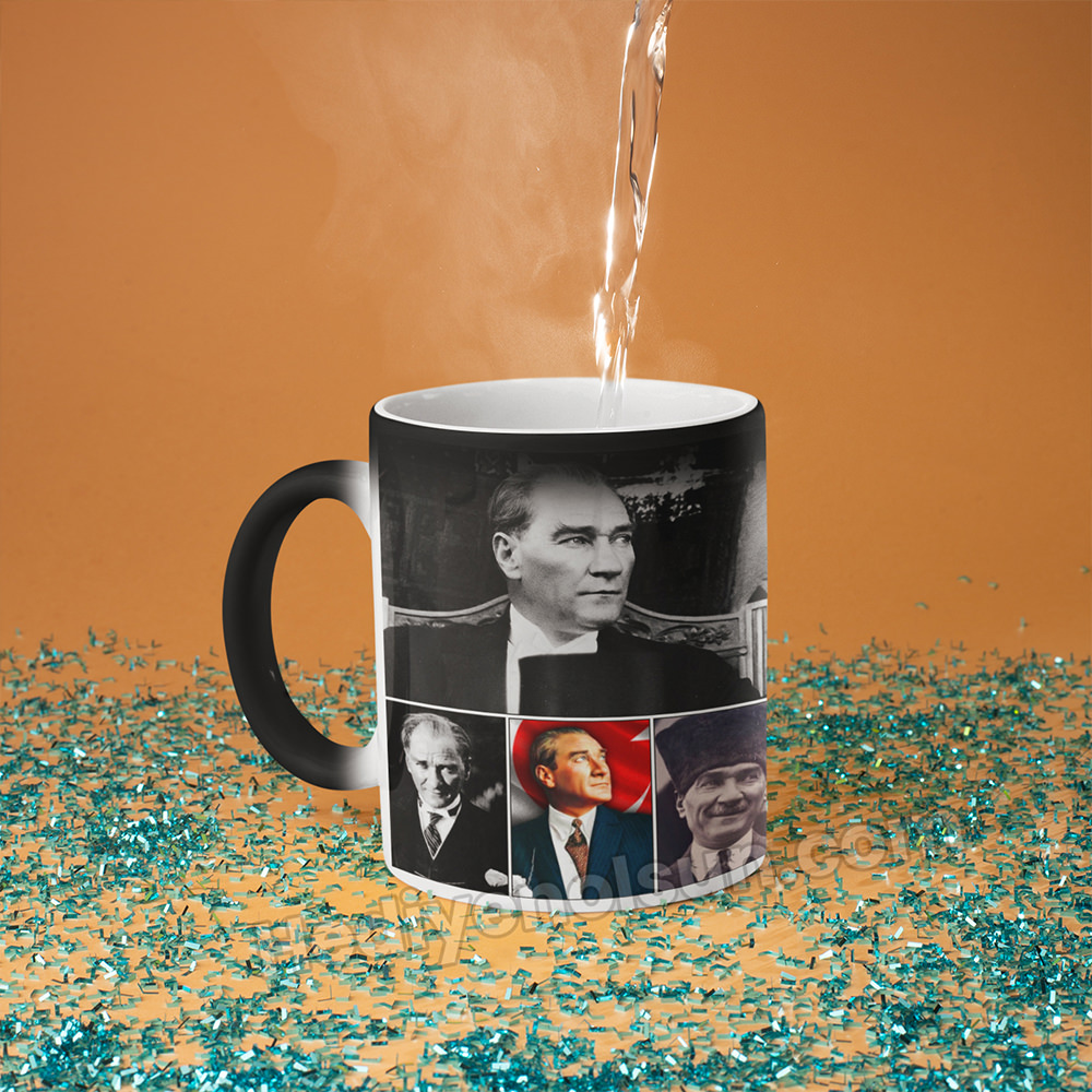 Atatürk resimli sihirli kupa kolaj bardak