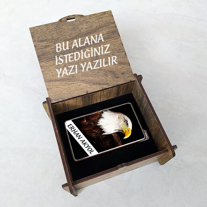 Kişiye Özel Kartal İşlemeli Çakmak Ve İsim Yazılı Ahşap Kutu - Görsel 2