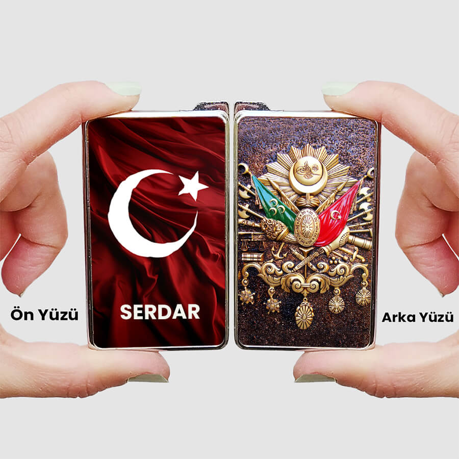 Osmanlı arması ve isim baskılı metal çakmak