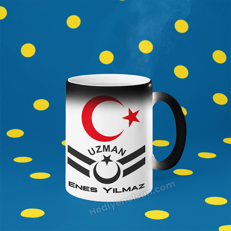 Uzman çavuş tasarımlı sihirli kupa bardak