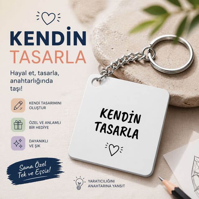 Kendin Tasarla Kare Anahtarlık – Kişiye Özel Baskılı Anahtarlık - Görsel 2