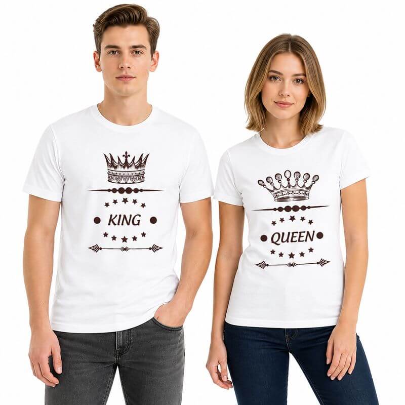King Queen Tasarımlı İkili Tişört Baskı