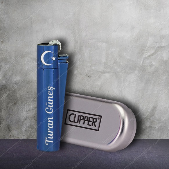 İsme Özel Ay Yıldız Mavi Clipper Çakmak