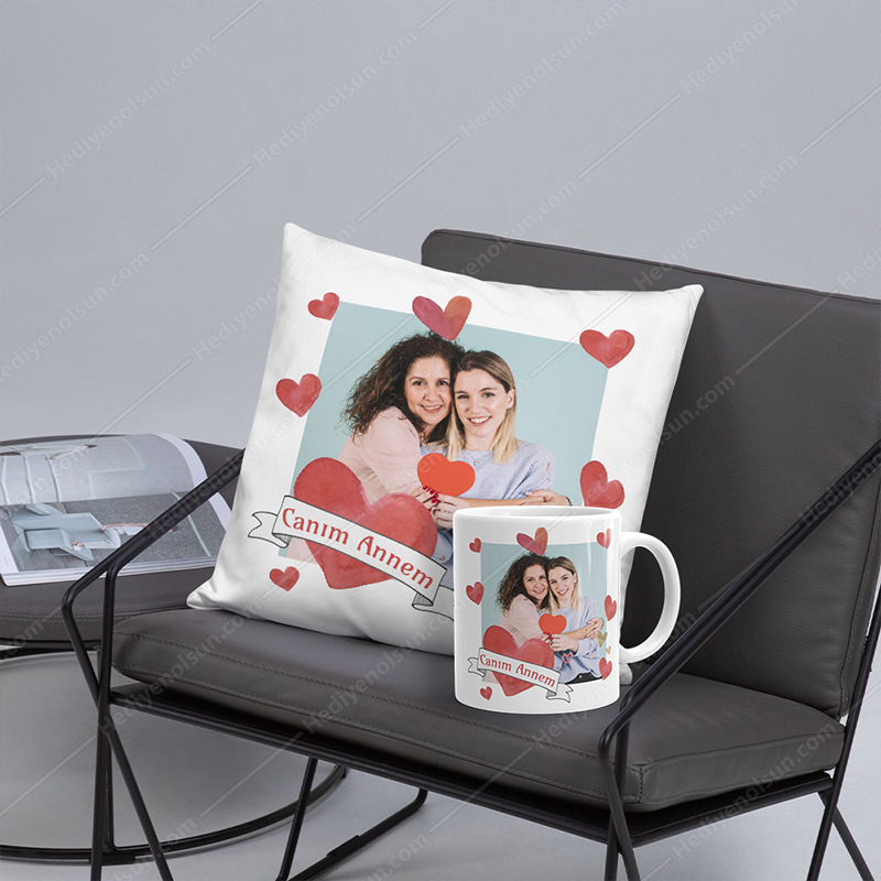 Anneye Hediye Yastık Ve Bardak İkili Set