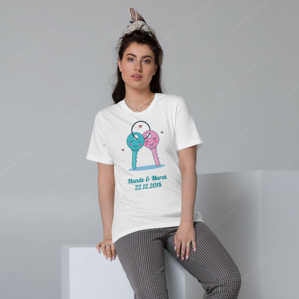 Sevgiliye Özel Anahtar Baskılı Tişört