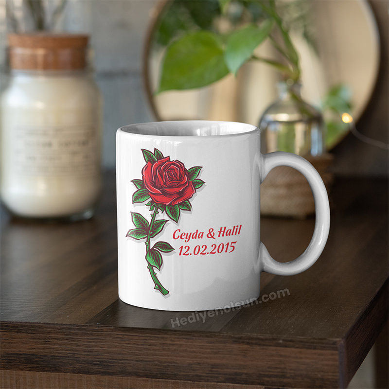 Gül Resimli İsim Yazılı Kupa