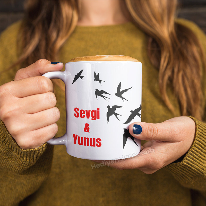 İsme Özel Uçan Kuşlar Kupa