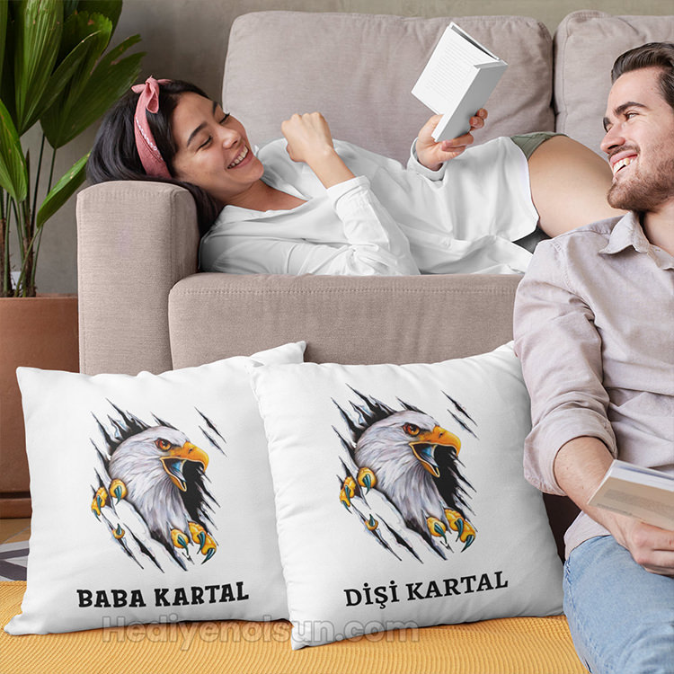 Kartal Baskılı İkili Yastık