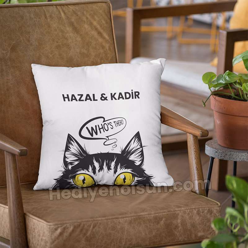 Kedi Resimli Yastık Baskı