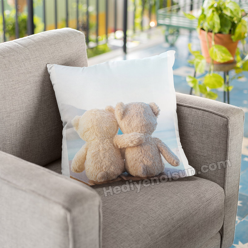Peluş Ayı Baskılı Hediye Yastık