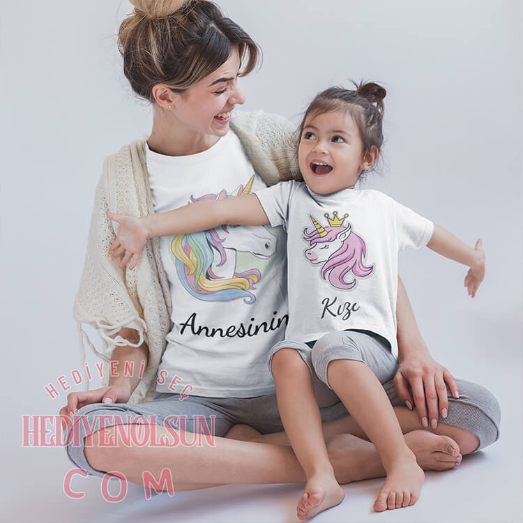 Annesinin Kızı Unicorn Tasarımlı İkili Tişört - Görsel 2