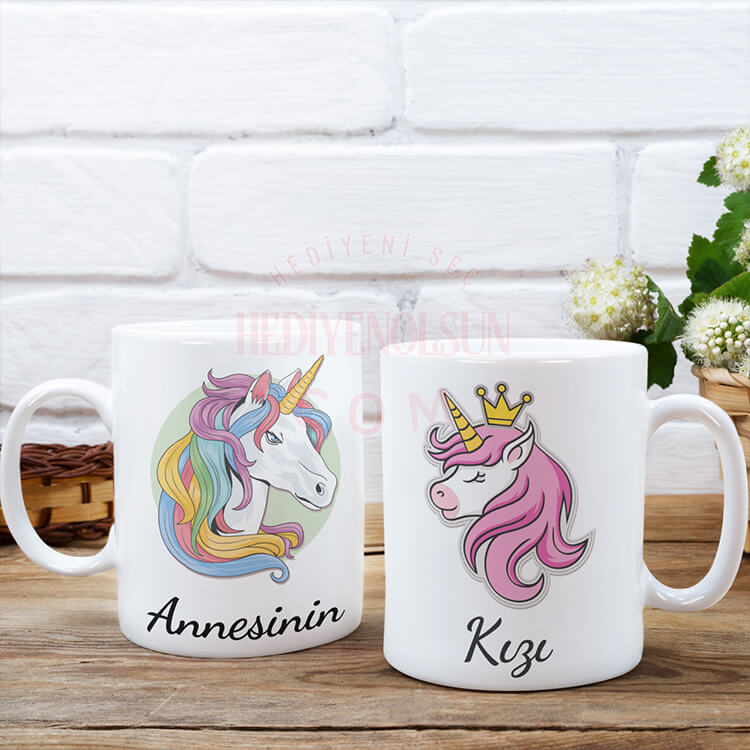 Annesinin Kızı İkili Unicorn Kupa Baskı