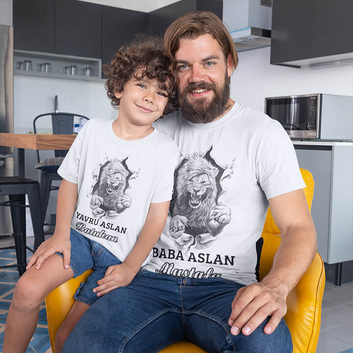 Baba Aslan Yavru Aslan İkili Tişört Baskı