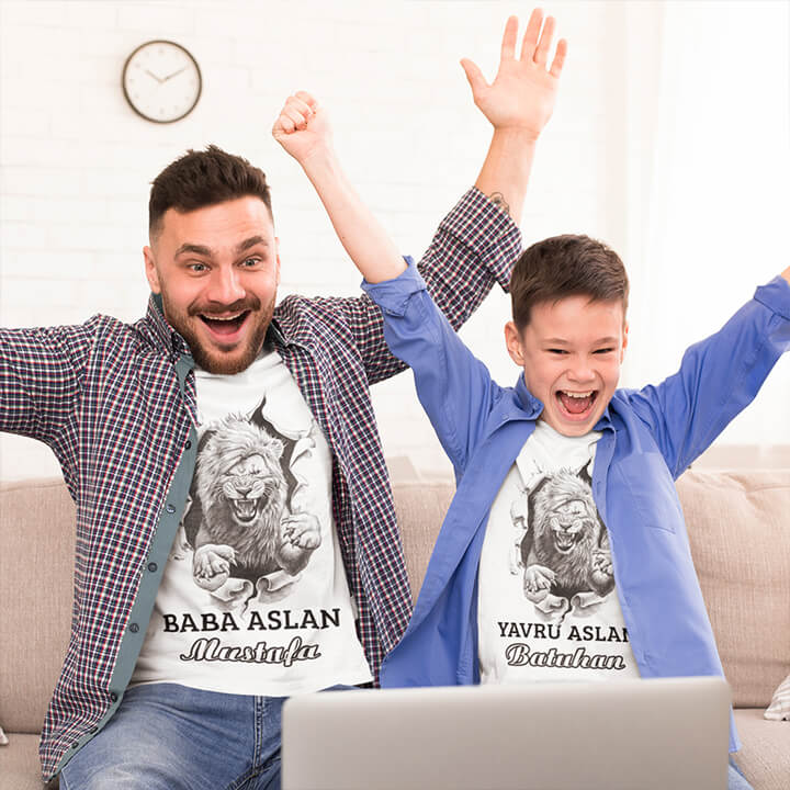 Baba Aslan Yavru Aslan İkili Tişört Baskı - Görsel 2