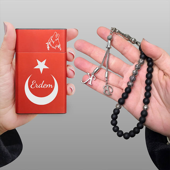 Bozkurt Tasarımlı Sigara Kutusu Ve İsme Özel Tesbih