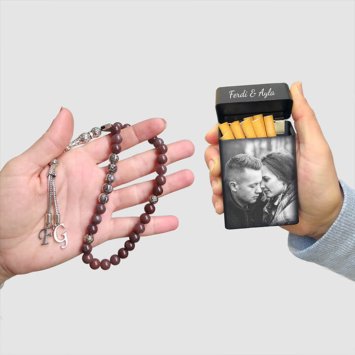 Erkeğe Hediye Tesbih Ve Metal Sigara Kutusu