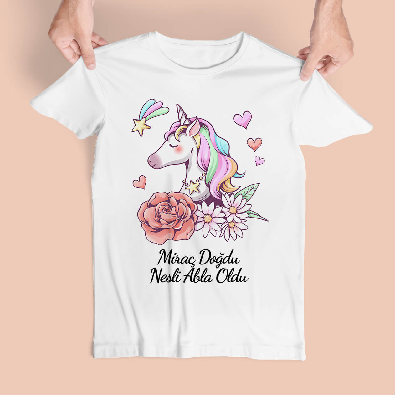 Abi Oldu Abla Oldu Çocuk Tişört Baskı Kişiye Özel Unicorn Tasarımlı Tişört Baskısı | İsminizi Tişörtünüzde Taşıyın!
