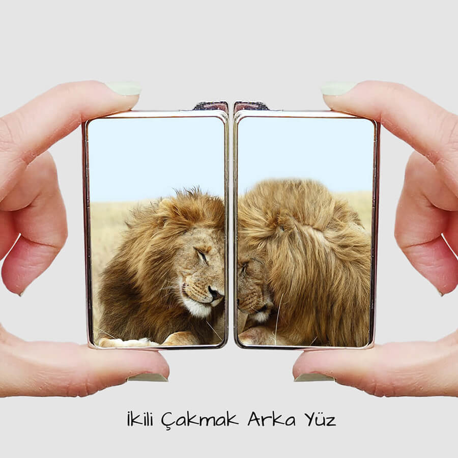 Aslan Baskılı Kişiye Özel İkili Çakmak