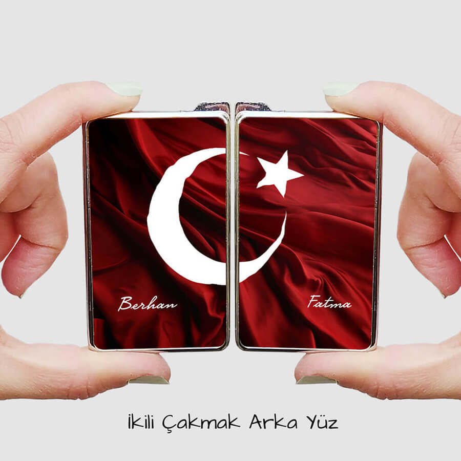Ay Yıldız Ve Bayrak Baskılı İkili Çakmak