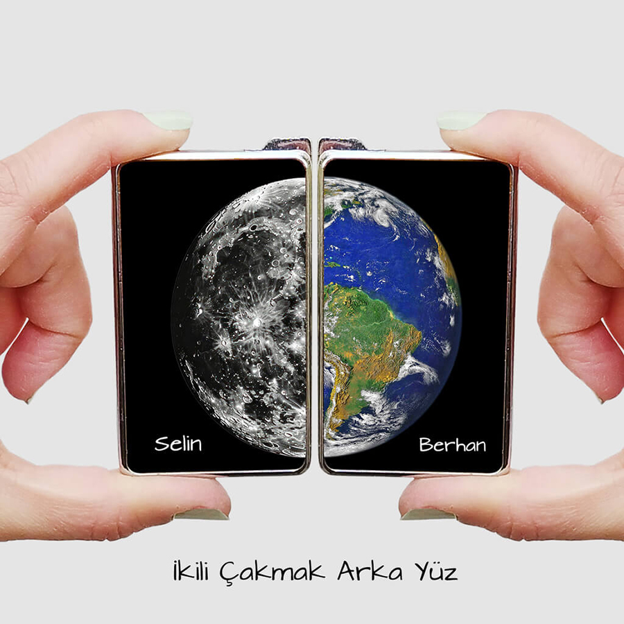 Dünya ve Ay Baskılı İkili Çakmak