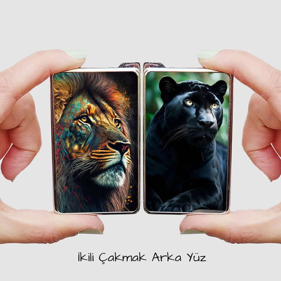 Jaguar ve Aslan Resimli Çiftlere Özel Çakmak Baskı