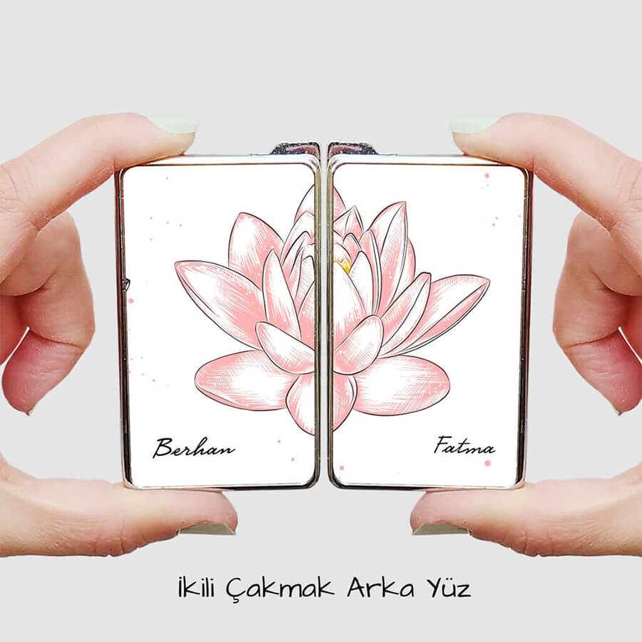 Lotus Çiçeği Tasarımlı İkili Çakmak Baskı