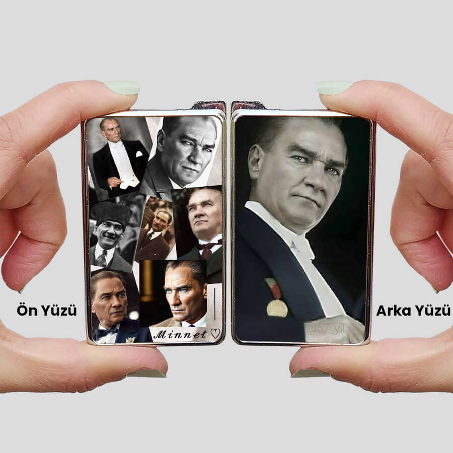 Mustafa Kemal Atatürk Kolaj Tasarımlı Metal Çakmak