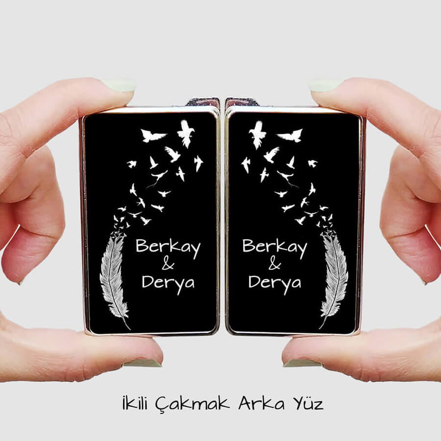 Kuş Tüyü Baskılı İkili Çakmak
