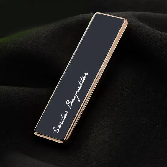 Kişiye Özel Elektronik USB Şarjlı Kaydırmalı Siyah Çakmak - Görsel 4