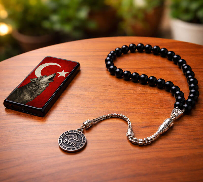 Ülkücü tasarım tespih ve kurt baskılı çakmak seti