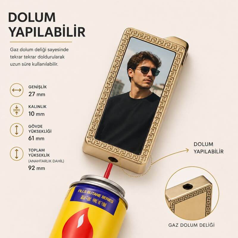 Çift Taraflı Resim Baskılı Anahtarlık Klipsli Metal Çakmak – Gümüş ve Gold Renk Seçenekleri - Görsel 5