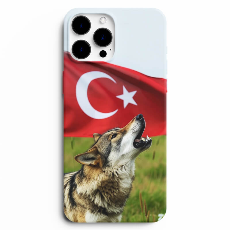Dalgalanan Türk Bayrağı Ve Uluyan Kurt Resimli Telefon Kılıfı