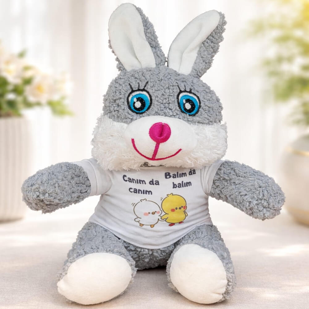 Canım Da Canım Balım Da Balım Tişörtlü Sevimli Peluş Oyuncak Tavşan 25 cm – Romantik Hediye