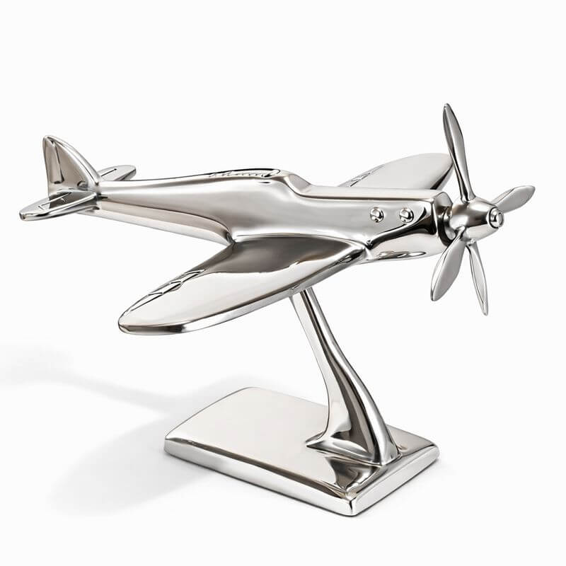 Spitfire Krom Uçak Maketi – Parlak Metal Gövdeli Dekoratif Savaş Uçağı Modeli