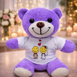 Aşık Çiftler Tişörtlü Mor Peluş Ayıcık