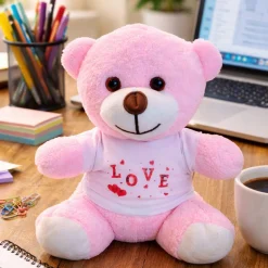 Love Baskılı Pembe Peluş Ayıcık Hediye - Görsel 1 LOVE baskılı peluş ayıcık