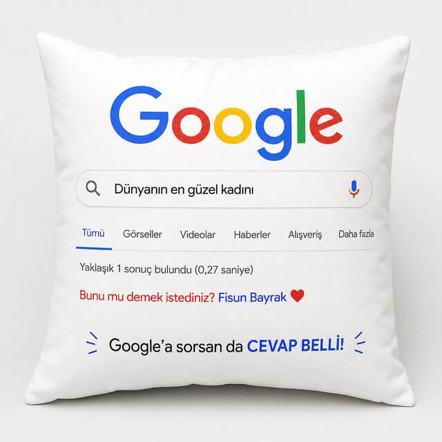 google konseptli dekoratif yastık dünyanin en guzel kadini yazili