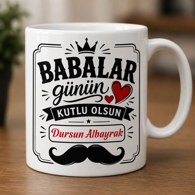 Babalar Günün Kutlu Olsun Tasarımlı Kişiye Özel Kupa Bardak - İsme Özel Anlamlı Hediye
