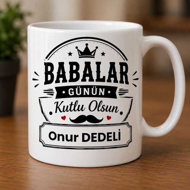 Taç temalı Babalar Günü isim baskılı kupa