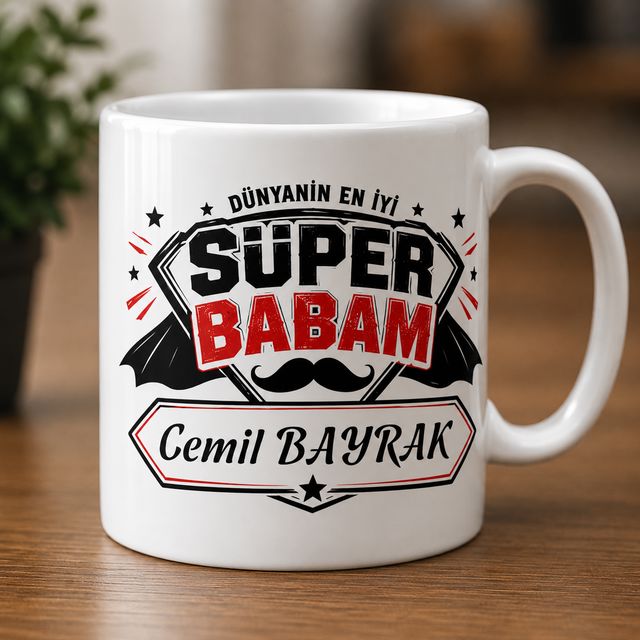 Babalar Günü için isim baskılı süper baba kupası