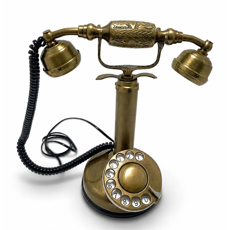 Retro tasarım pirinç dekoratif eski tip telefon modeli